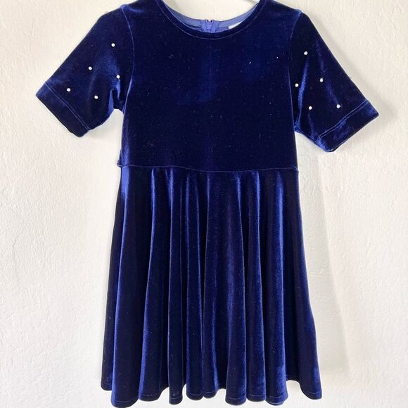 Florence Eiseman Blue Velvet Dress With Pearls Girls Size 4 - Picture 1 of 5